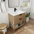 thumbnail image 3 of 30'' Single Sink Bathroom Vanity Cabinet with Ceramic Sink,2 Drawers,Open Shelf,4 Wood Feet,Modern Plywood Bathroom Storage Cabinet(Faucet Not Included), 3 of 9