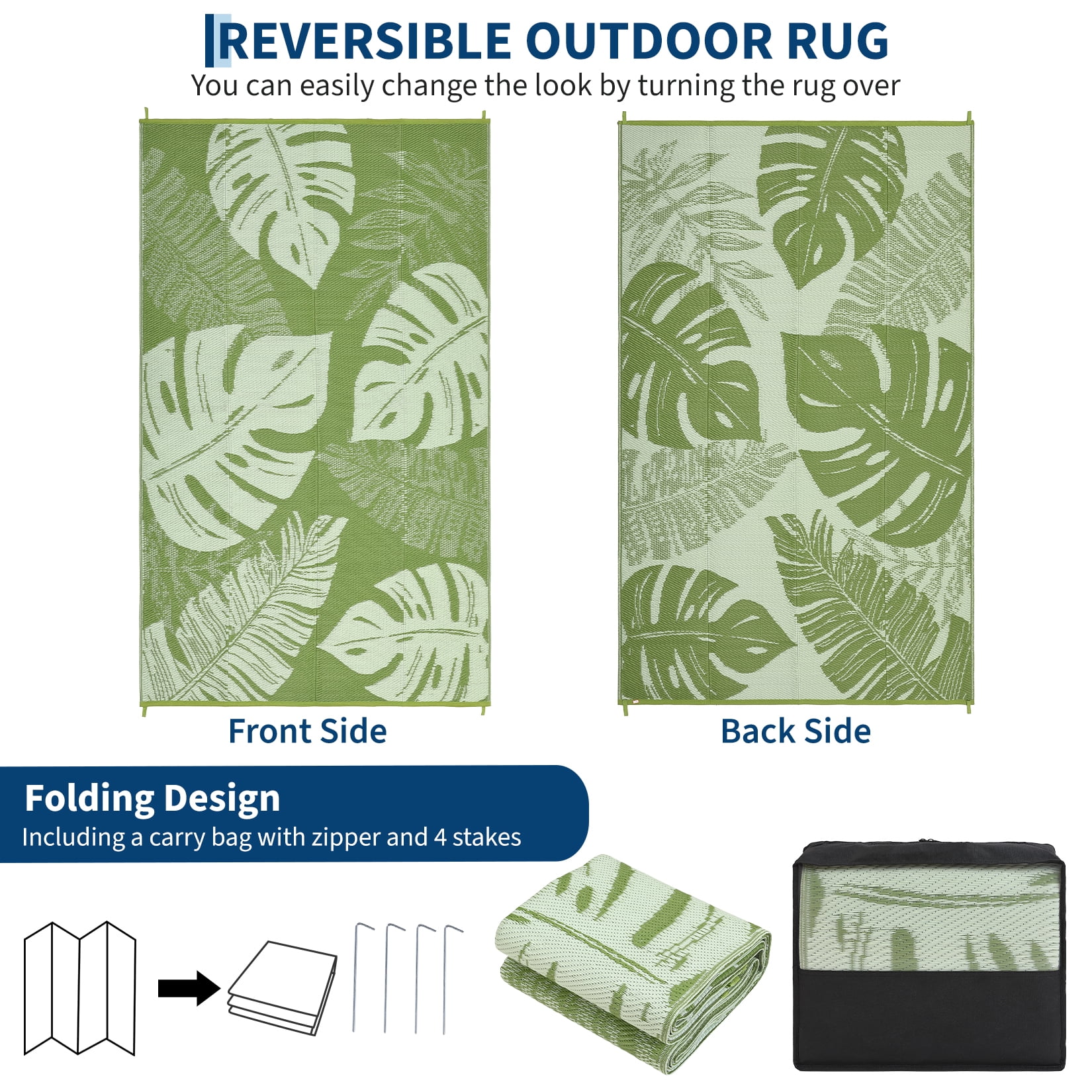 COZONY 8x10 Outdoor Rug, Reversible Waterproof Plastic Straw Patio Rug with Palm Leaf Pattern, Indoor Outdoor RV Mat for Patio Deck Balcony Camping