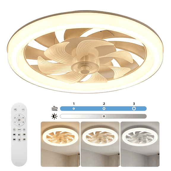 20in Low Profile Ceiling Fan with Light & Remote, Flush Mount Ceiling Fan, Quiet DC Motor 3000-6500K Dimmable LED Fandelier for Bedroom & Small Rooms, White