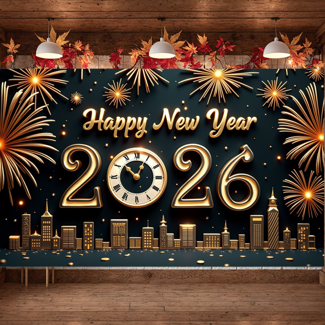 Decorative Design New Year Banner Festive Theme Celebration Banner for Holiday Event Indoor Decoration Party Backdrop