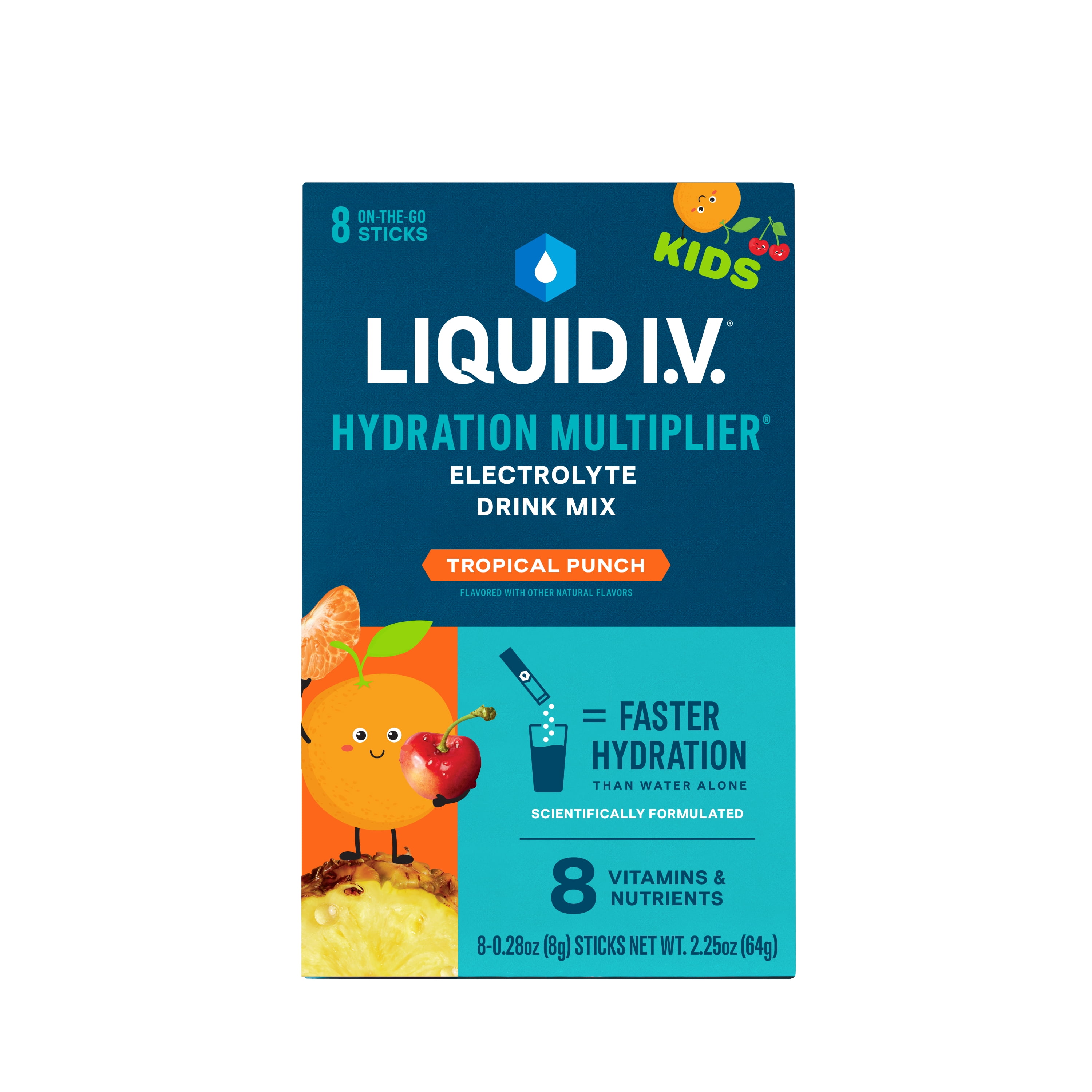 (3 pack) Liquid I.V.® Tropical Punch Hydration Multiplier® for Kids Powdered Electrolyte Drink Mix, 8 Count Packets
