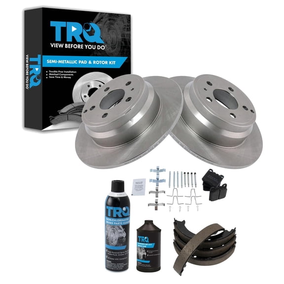 TRQ Rear Brake Pad & Rotor Kit Brake Chemical Kit Brake Pads Brake Rotor Parking Brake Shoe Set Semi-Metallic Fits 1994-1996 Volvo 850 1998-2004 C70 1998-2000 S70