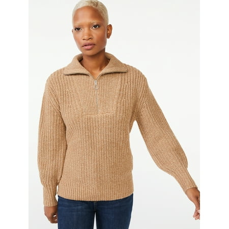 Free Assembly Women's Half Zip Stitch Frame Sweater