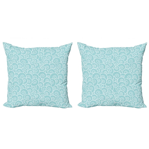 Abstract Throw Pillow Cushion Cover Pack of 2, Sea Inspired Wave Pattern with Curly Overlapping Lines Spiral Design, Zippered Double-Side Digital Print, 4 Sizes, Pale Blue White, by Ambesonne