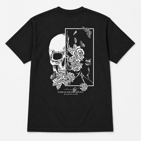 Men's Skull Rose Graphic T-Shirt, Unisex Classic Fit Short Sleeve Tee