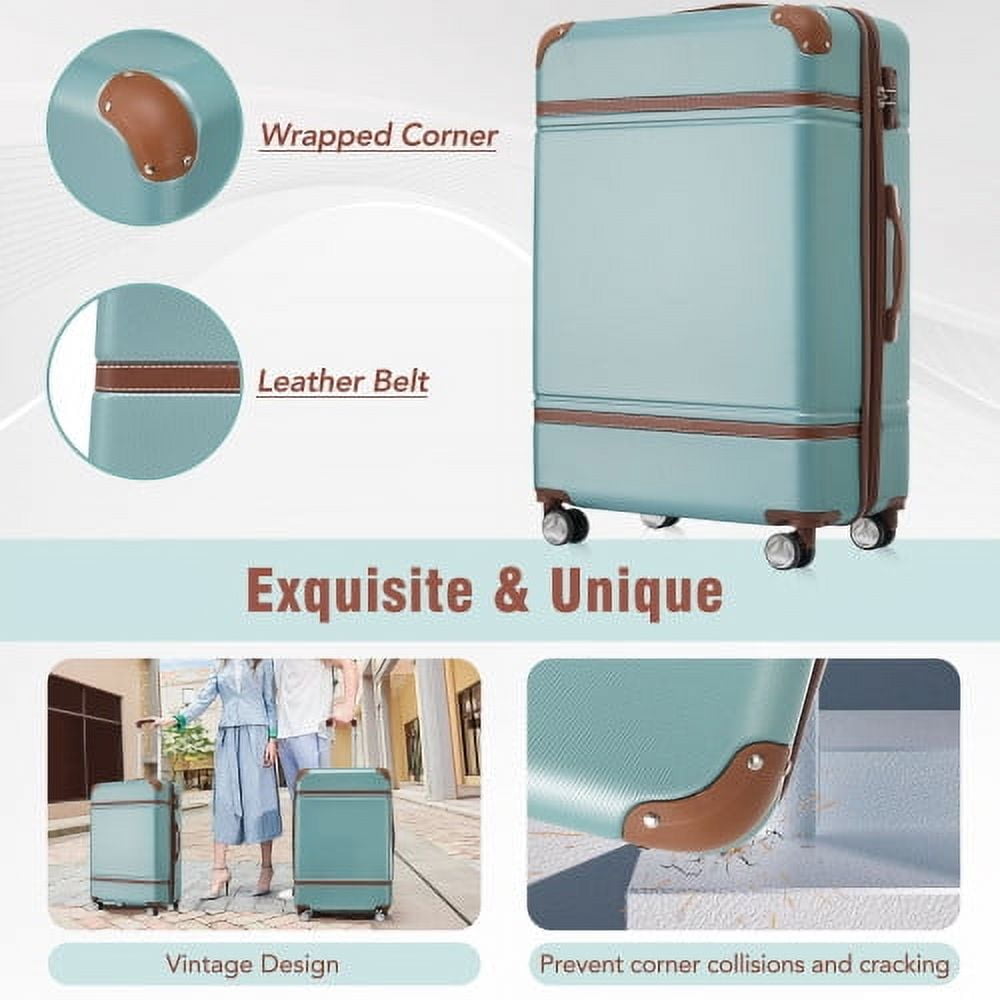 ACE-Travel,20"24"28" Luggages Sets and 12" Cosmetic Case(4PCS),Expandable 25%,with TSA Lock,Spinner Wheels,Telescopic Handle,Wrapped Corner,Durable,Lightweight,Hardshell(ABS) Suitcase Sets(Green)