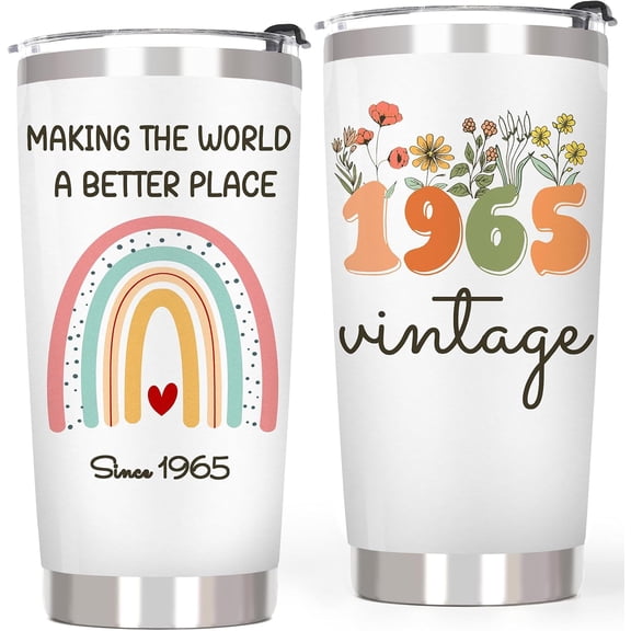 60th Birthday Gifts for Women - 1965 Birthday Tumbler, Vintage 1965 Birthday Cups for Mom, Wife, Sister, Friends, Happy 60th Birthday Gifts