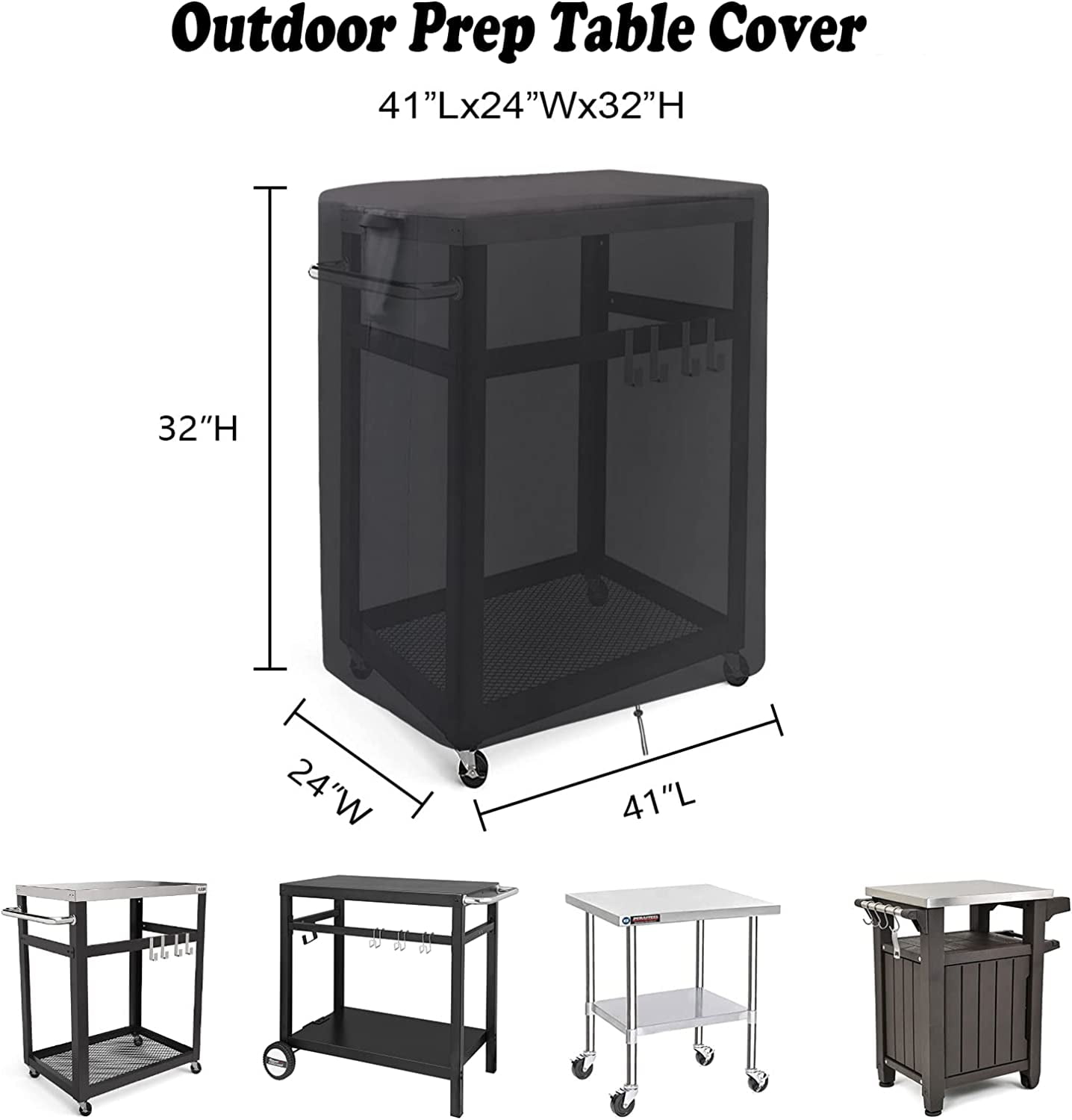 POMER Prep Table Cover for Double-Shelf Movable Dining Cart Tables, 40inch Waterproof Outdoor BBQ Cart Cover Buffet Grill Table Cover