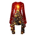 thumbnail image 4 of GDREDA Robe à Manches Chauve-Souris Imprimé Coloré Robe de Fête Irrégulière pour Célébrations d'Halloween Rouge,m, 4 of 5