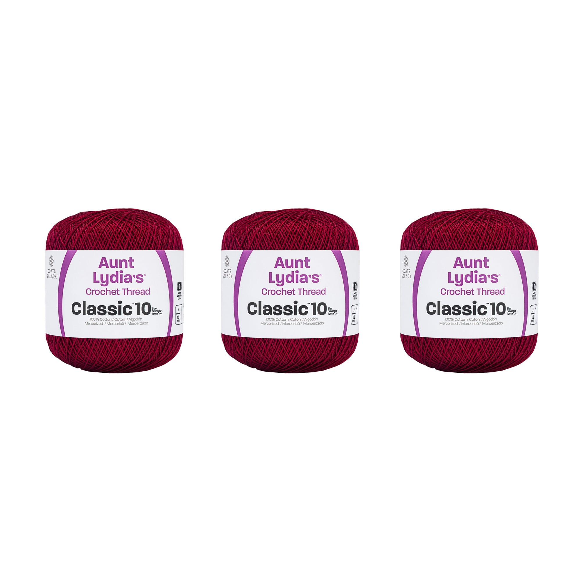 Aunt Lydia's Classic Cardinal Red Crochet Thread - 3 Pack of 350y
