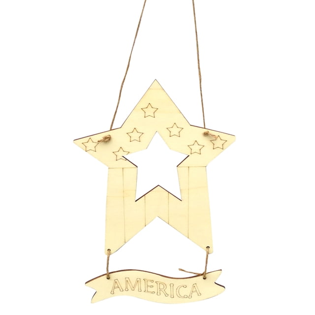 Colgante de madera DIY 4 de julio, Día de la Independencia de los Estados Unidos, adorno de estrella de cinco puntas, espacios en blanco de madera, letrero en blanco para manualidades, 2 piezas Eigraketly HA012057-02