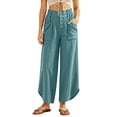 thumbnail image 3 of Oksale Boho Pants for Women Petite Pull On Cozy Cotton Pants with Pockets Elastic High Waist Summer Casual Pants Loose Wide Leg Trousers Mint Green 2XL, 3 of 7