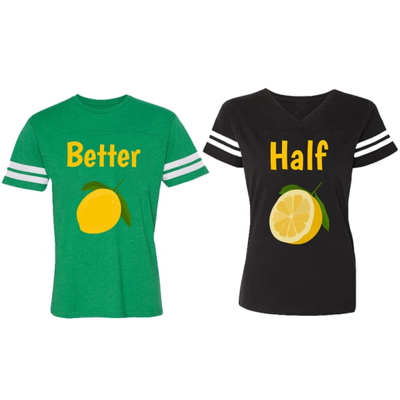 Better Half Matching Couple Cotton Jerseys (Men Green / Women Black) (Men S / Women S)