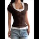 thumbnail image 3 of Blusa Informal de Dos Piezas con Botones y Corta Acanalada Henley para Mujer (/Verano 2025) Color Café L, 3 of 9