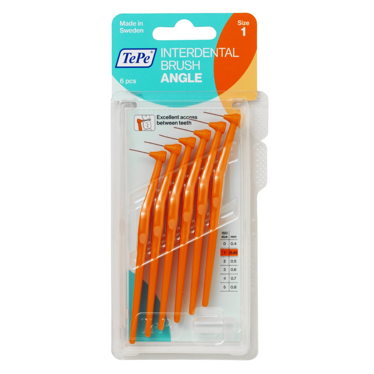 TEPE Interdental Brush Angle Cleaners - Dental Brushes Between Teeth, 6 Pack, Orange .45mm