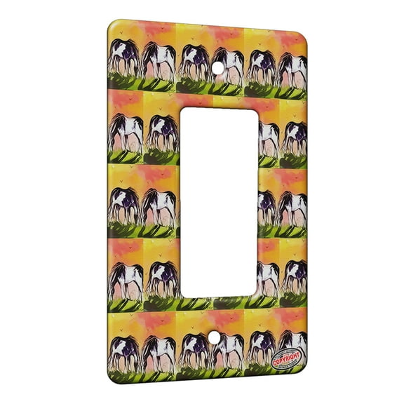 KuzmarK™ 1 Gang Rocker Wall Plate - Piebald Gypsy Horses at Sundown Horse Modern Art by Denise Every