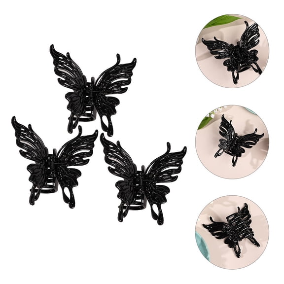 Raindrops 3Pcs Hair Clamps with Elegant Design for Women Black Plastic for Cooking and Eating