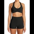 thumbnail image 1 of Conjuntos Entrenamiento para Mujer 2 Piezas,Sujetador Deportivo con Cuello Halter y Arrugas,Pantalones Cortos Ciclista Cintura Alta,Ropa Ejercicio para Gimnasio Yoga Negro L, 1 of 8