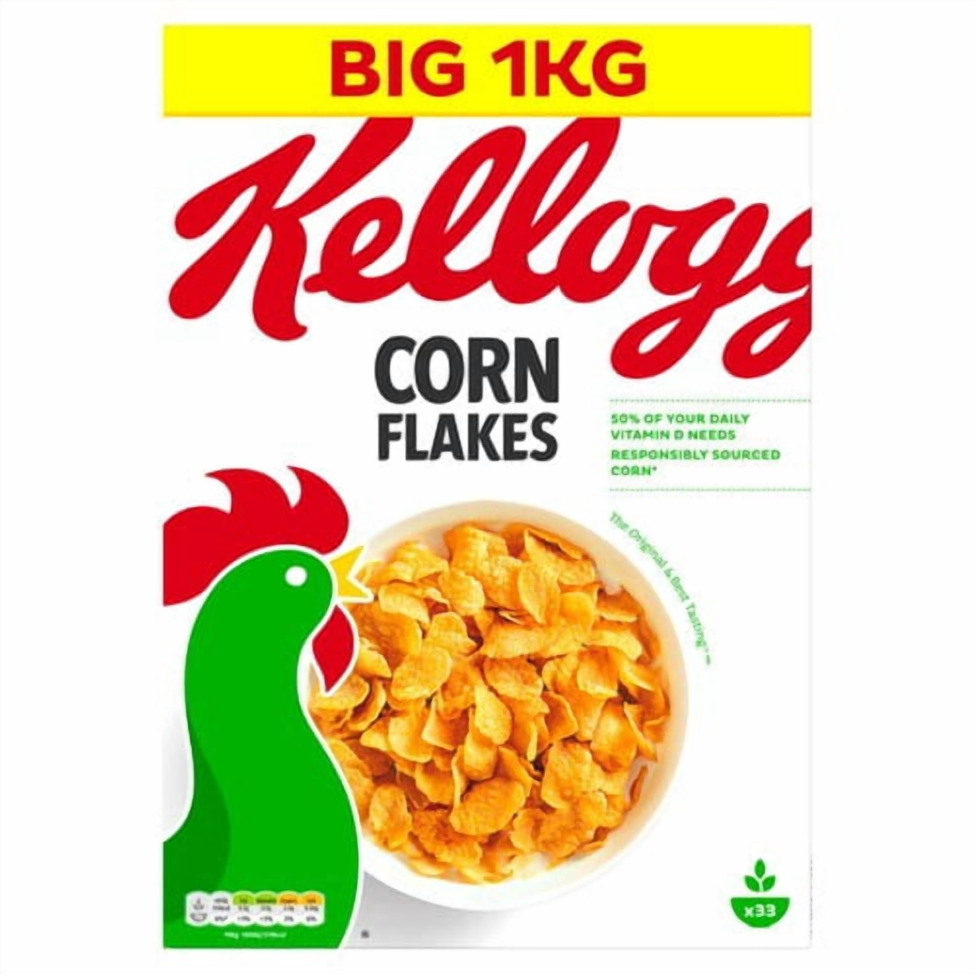 Kellogg's Corn Flakes Breakfast Cereal 1kg, British Import (Pack of 3)