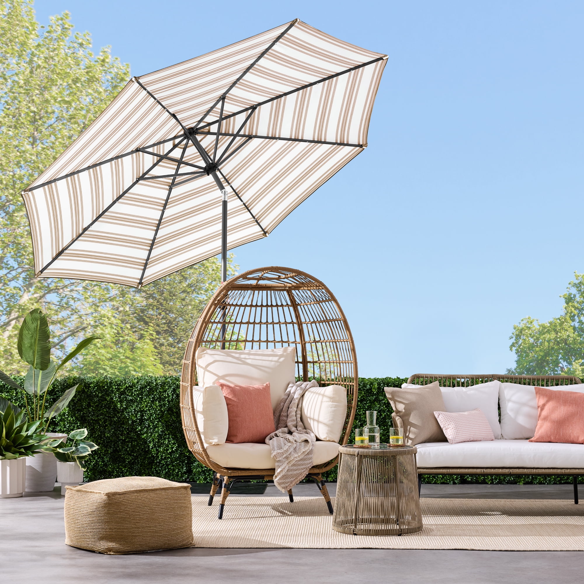 Best Choice Products 10ft Solar LED Lighted Patio Umbrella w/ Tilt Adjustment, UV-Resistant Fabric - Striped Tan