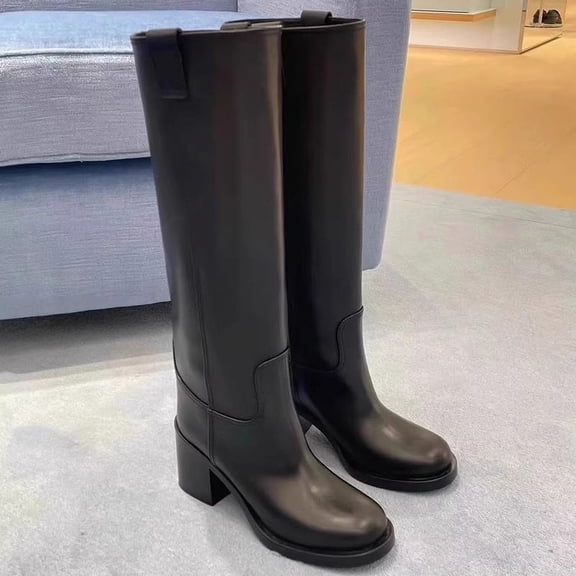 Round Toe Knee Long Knight Boots (6, Black)
