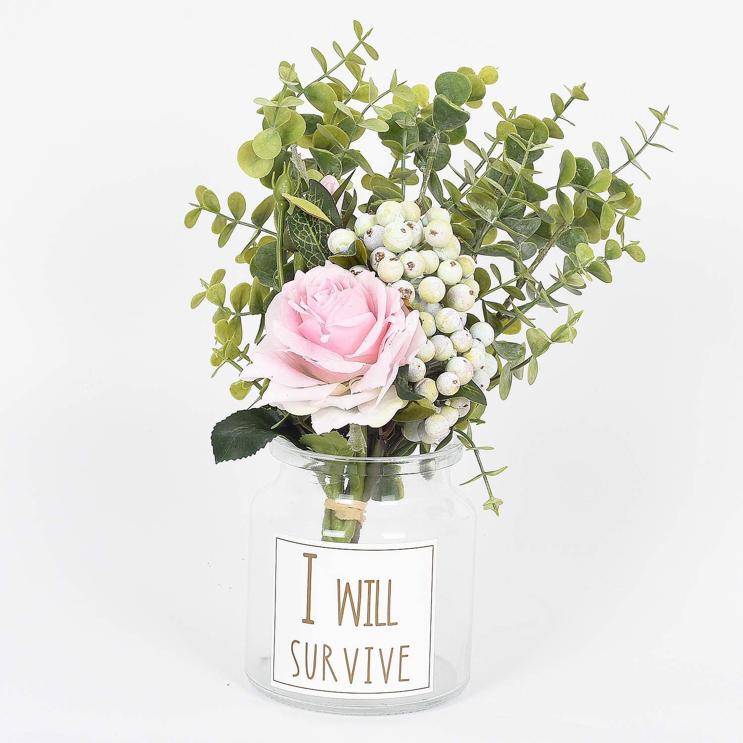 Sunm Boutique Artificial Flowers with Vase Ins Style Flower Arrangements in Glass Vase for Wedding Desk Home Decor Silk Rose Bouquet with Eucalyptus Leaves and Berries Sunm Boutique Artificial Flowers with Vase Ins Style Flower Arrangements in Glass Vase for Wedding Desk Home Decor Silk Rose Bouquet with Eucalyptus Leaves and Berries
