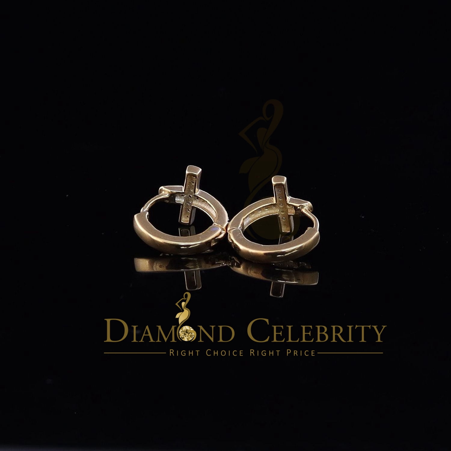 Diamond Celebrity's 0.15ct Diamond 925 Sterling Silver Yellow Hoop Stud cross Earring For Men /Women