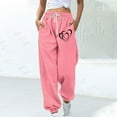 thumbnail image 2 of Buigttklop Women Festival Valentine Day Baggy Sweatpants Pockets High Waist Heart Print Patchwork Sport Athletic Jogger Pants Lounge Trousers, 2 of 4