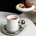 thumbnail image 5 of Taza de café de cerámica, creativa y encantadora taza con mango redondo y platillo, adecuada para la oficina y el hogar, apta para lavavajillas y microondas, 8,5 onzas/250 ml de leche de té con leche., 5 of 5