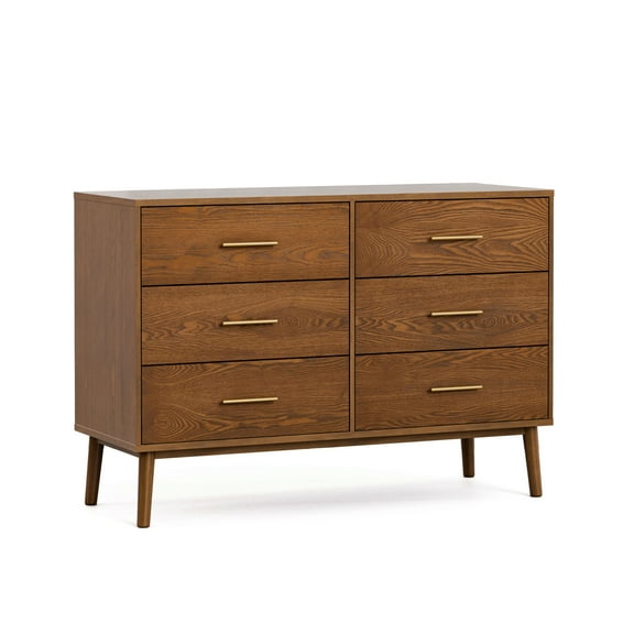 Furniture of America Erik Adult Mid-Century 6-Drawer Bedroom Wood Dresser, Walnut