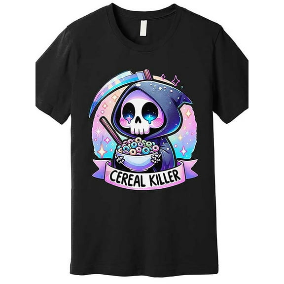 Cereal Killer Graphic T-Shirt, 100% Cotton Crew Neck Tee, Casual Style with Medium Stretch, t Fabric, Regular Fit - Funny Skull Skeleton Design for Men, Casual Wear|Playful Design|Cotton Fabric