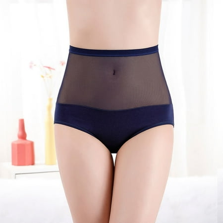 

Briefs For Women Knickers Womens High Waist Sexy Panties Womens Cotton Mesh Transparent Abdominal Hip Lift Briefs Sexy Charming Breathable Blue XL 3pcs