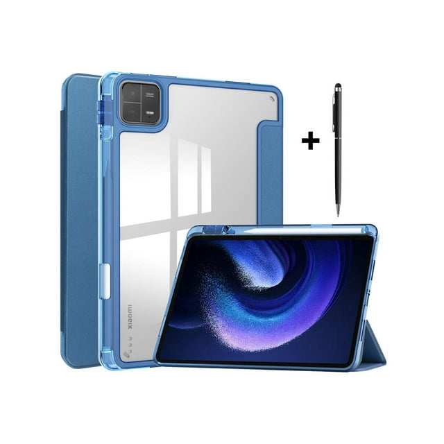 Protective Case for Xiaomi Mi Pad 6 / 6 Pro 11 Inch 2023 with S Pen Holder, Universal Stylus Pen,Transparent Hard Shell Back Trifold Smart Stand Cover