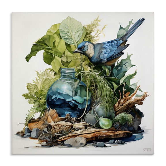 Stupell Industries Eclectic Bluebird & Woodland Plants Canvas Art, 17 x 17, by RB