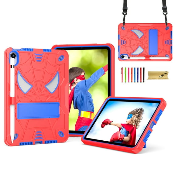 TECH CIRCLE for iPad Mini (7/6th Generation) A17 Pro/A15 Case 8.3-Inch (2024/2021 Release), Cute Spider Back Cover Protective Shockproof Durable Kids Case with Kickstand / Shoulder Strap, Red Blue