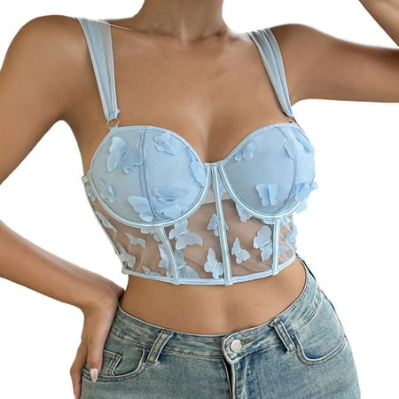 RUTAYY Women Embroidery Butterfly Wide Shoulder Strap Fish Bone V-Neck Underwear Lingerie For Women Lingerie Home Intimates Relaxed Fit