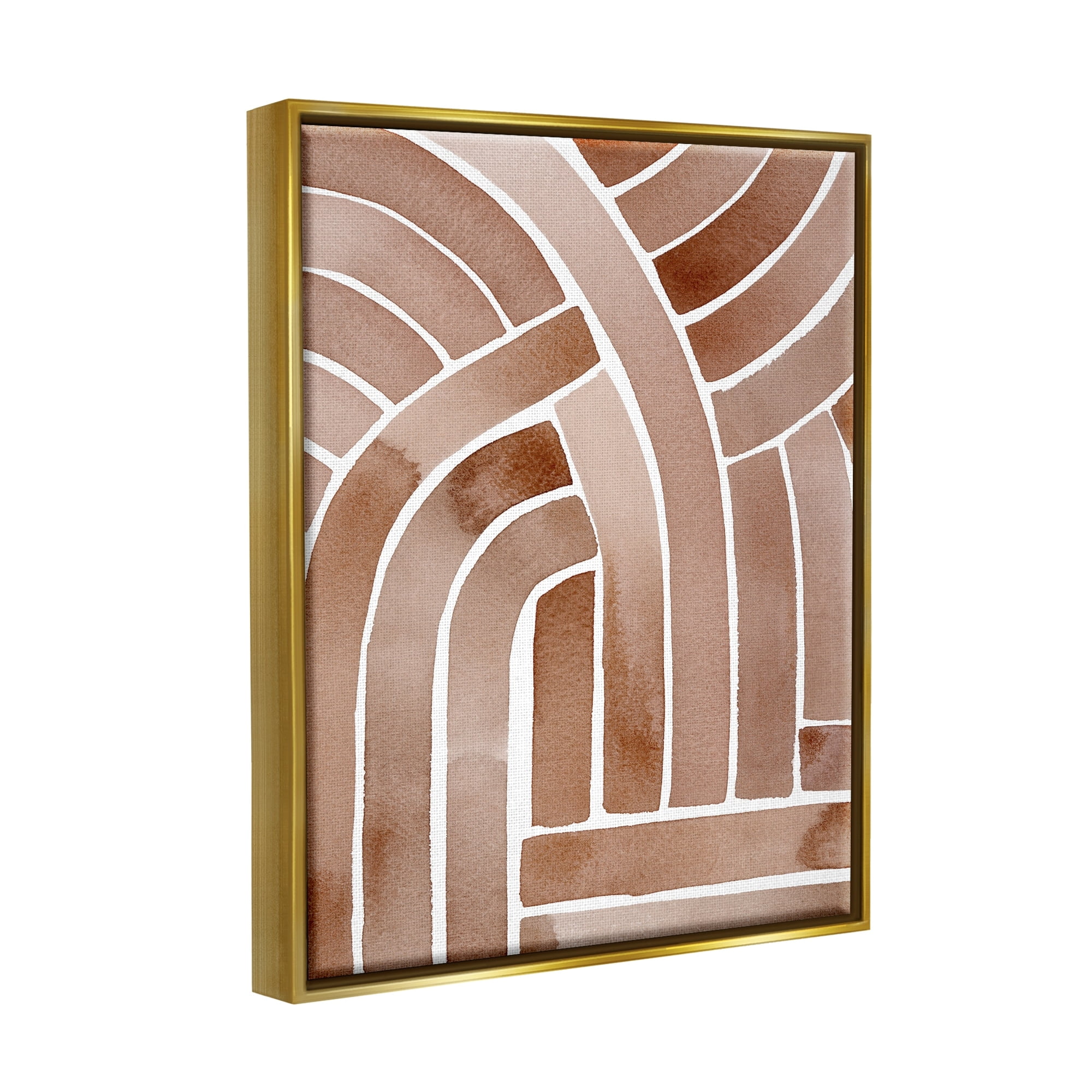 Stupell Industries Abstract Rounded Stripes Lines Brown Watercolor Design Painting Metallic Gold Floating Framed Canvas Print Wall Art, Design by Grace Popp