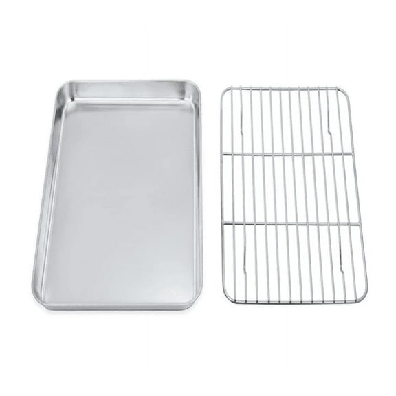 Topboutique Baking Tray and Rack Set, Stainless Steel Baking Pan Cookie Sheet with Cooling Rack, Non Toxic & Healthy, Easy Clean & Dishwasher Safe For Christmas, Thanksgiving (1 Pans   1 Racks)