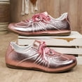 thumbnail image 5 of pwidon Women's Lace Up Ballet Flats Satin Bow Strap Retro Walking Casual Fashion Sneaker Flat Dress Shoes Pink 5.5, 5 of 8