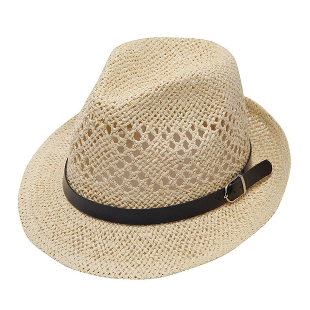 Unisex Straw Cowboy Hat - Summer Sunscreen Beach Cap, Polyester Braided, One Size, Fashionable Casual Accessory