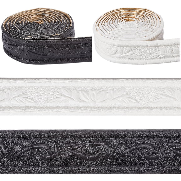 2 Rolls 90.6 Inch 3D Wall Border Decorative Wallpaper Trim Black White PVC Foam Self Adhesive Flexible Floral Peel Stick