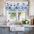 thumbnail image 2 of Watercolor Blue Leaves Window Valance Curtain Blue Flowers Rod Pocket Short Curtain for Living Room, Bedroom & Kitchen Window Decor 60x18in, 2 of 8
