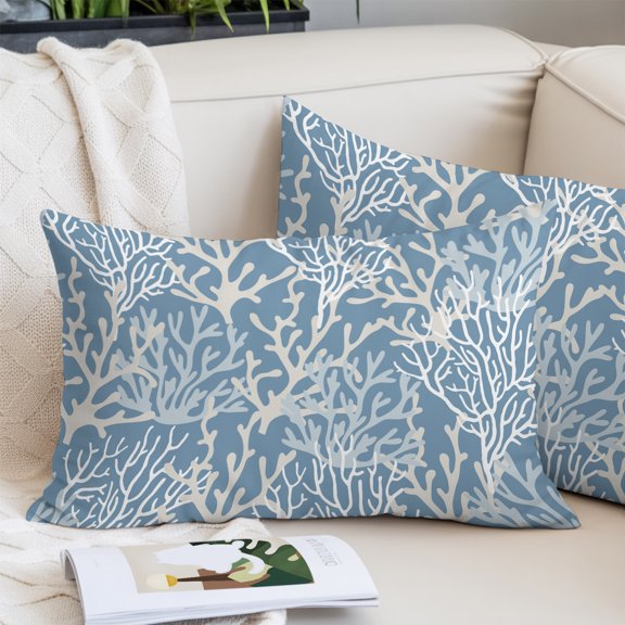 Blue Coral Coastal Toddler Pillow Covers 16x24 Inch, Ocean Nautical Seaside Beach Decorative Pillowcase with Zipper, Microfiber Pillow Protector, Breathable Throw Pillowcases for Sofa Bed Living Room