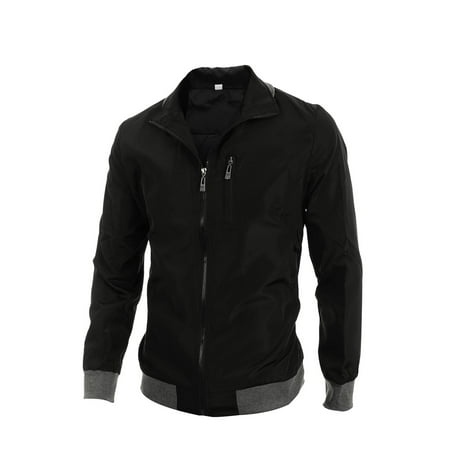 Allegra K Men's Zip Up Jackets with Ribbed Trim Black (Size S / 36)