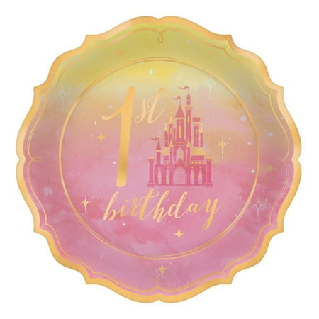 Disney Princess 'Once Upon a Time' 1st Birthday Small Metallic Paper Plates (Best Time For 1st Birthday Party)
