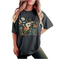 thumbnail image 2 of LEBONYARD Womens Tops,Crew Neck T Shirts for Women spring summer,Women's Fashion Summer Round Neck Drop Sleeves Leisure Short Sleeve Flower Printing Tops Dark Gray M, 2 of 7