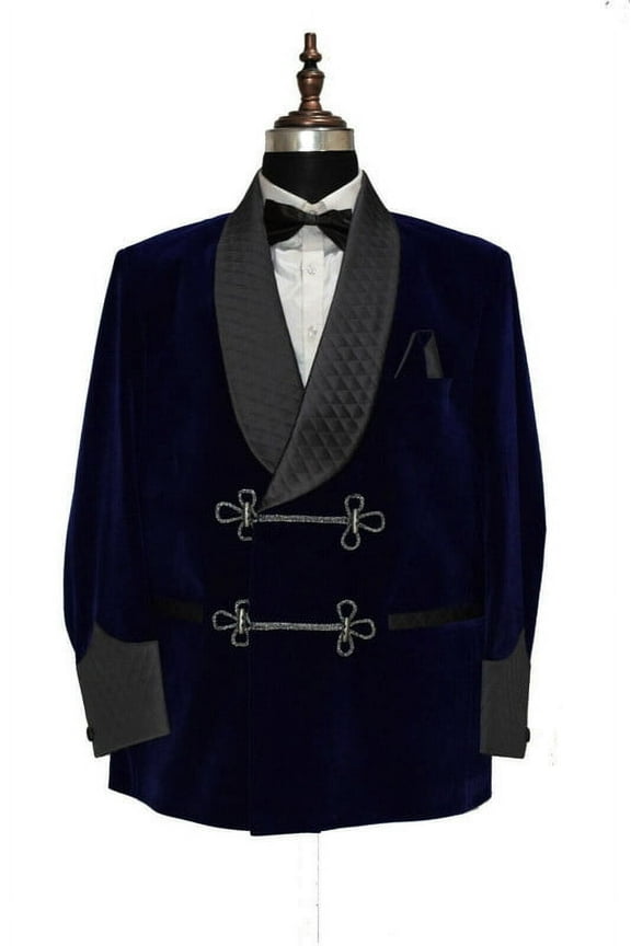 Royal Blue Velvet Smoking Jacket for Men - Elegant Frogging Coat