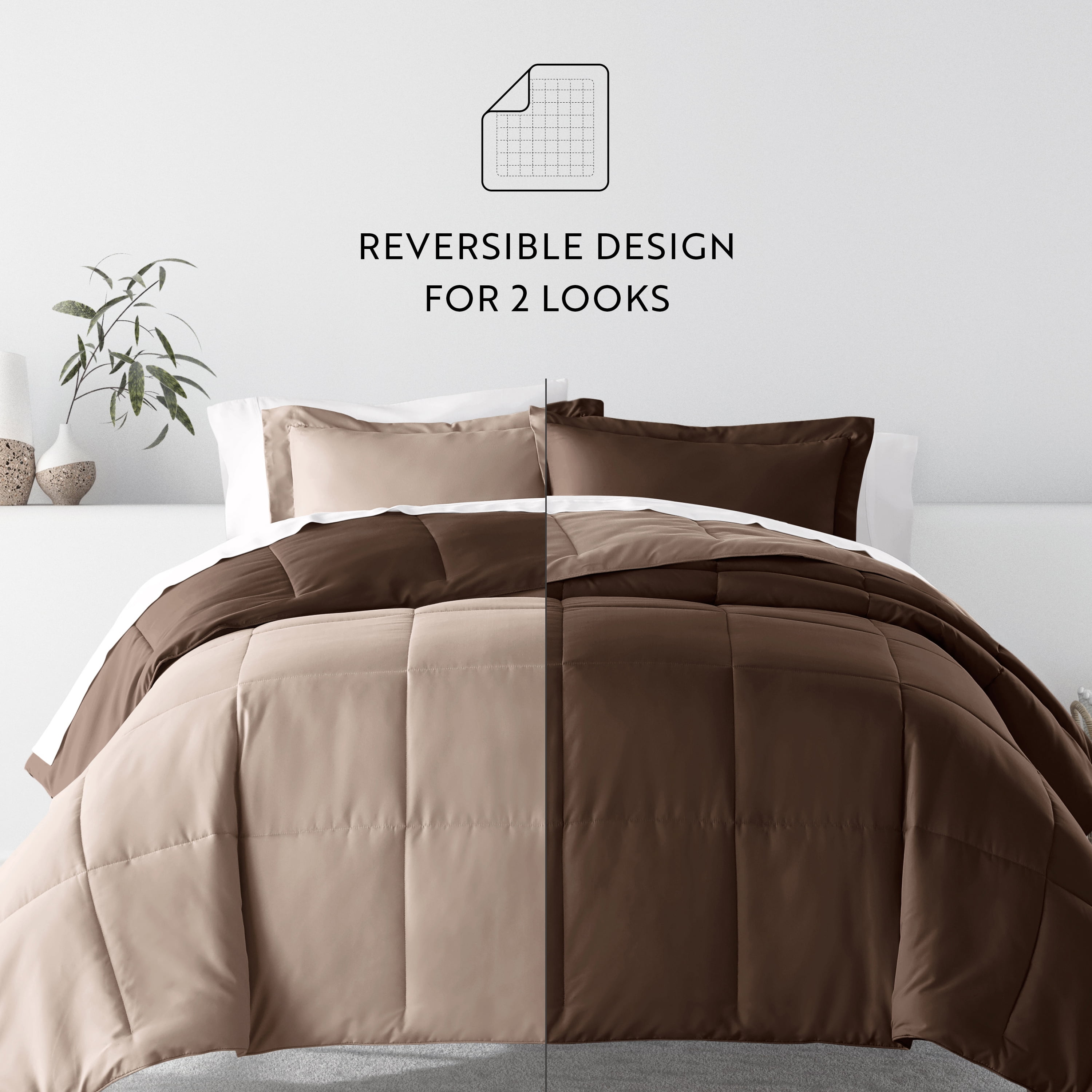 Noble Linens 7 Piece Bedding Bundle, Reversible Comforter and Patterned Sheet Set, Full