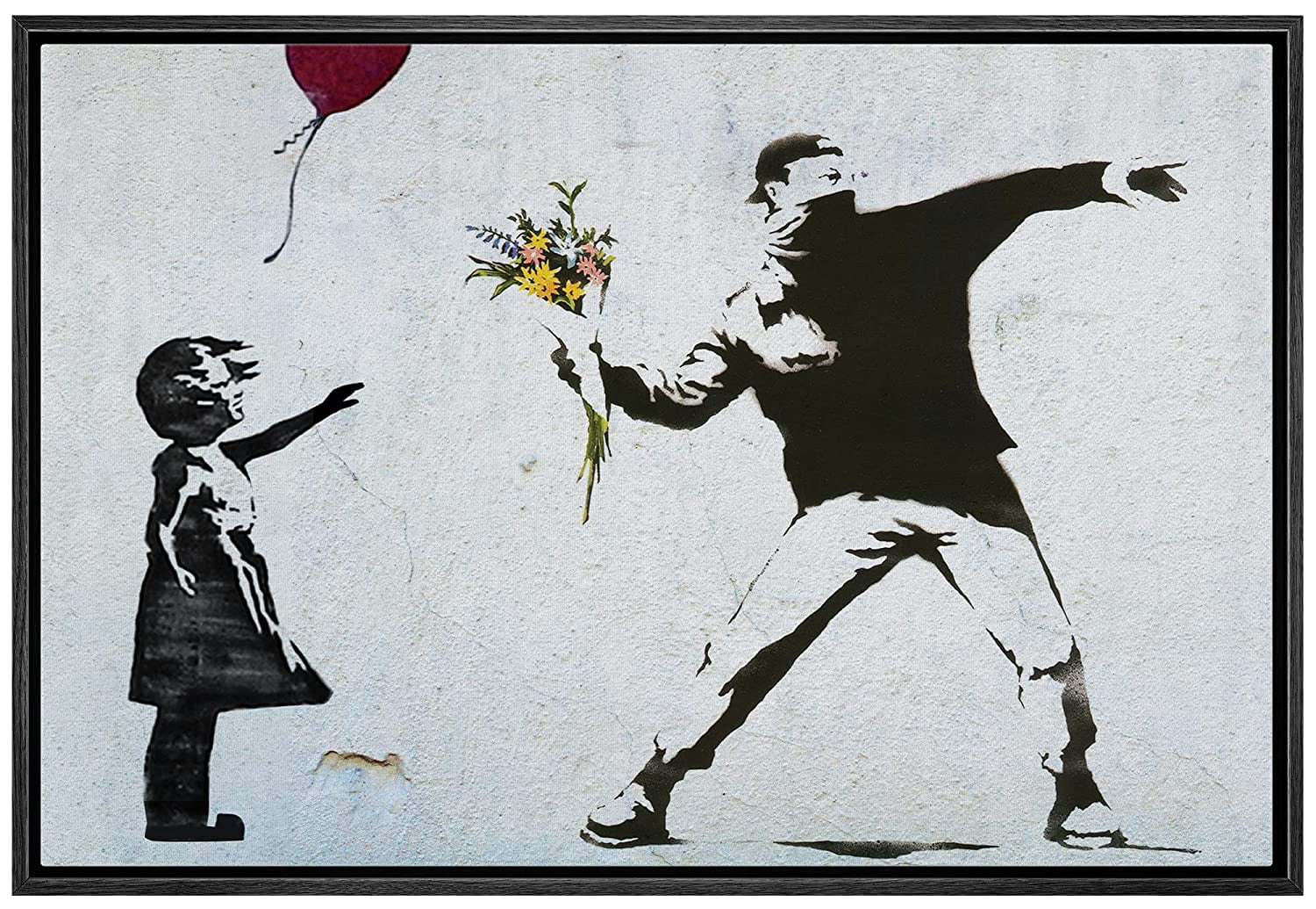 Banksy Canvas Wall Art Black White Grey Girl Balloon Flower Thrower Abstract 