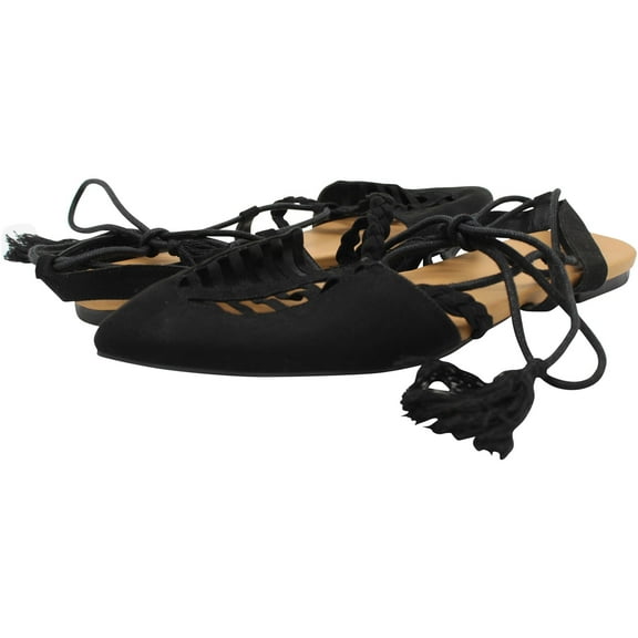 American Eagle Womens Multi Texture Straps Ballet Flats, Black, 9 2A(N) US